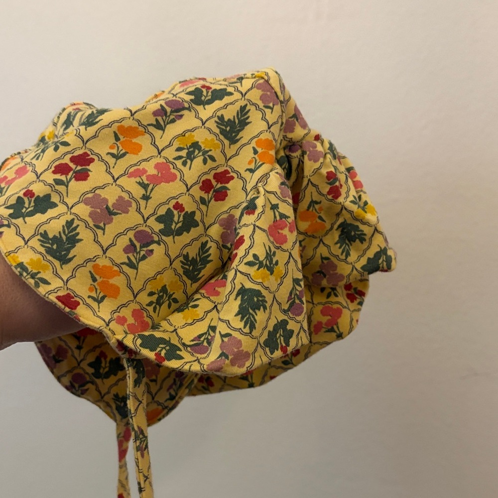 kate quinn Yellow Floral Baby bonnet with Multicolor Flowers